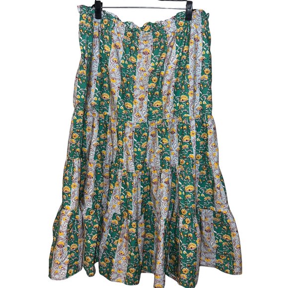 Rhode Tiered Maxi Skirt (Size XXL, 100%‎ Cotton, Boho Floral Print, Pockets!) - Picture 1 of 7